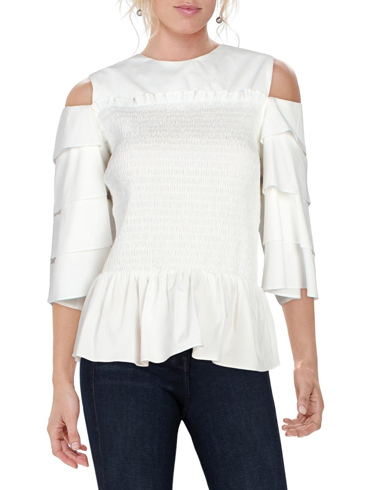 womens ruffled smocked peplum top