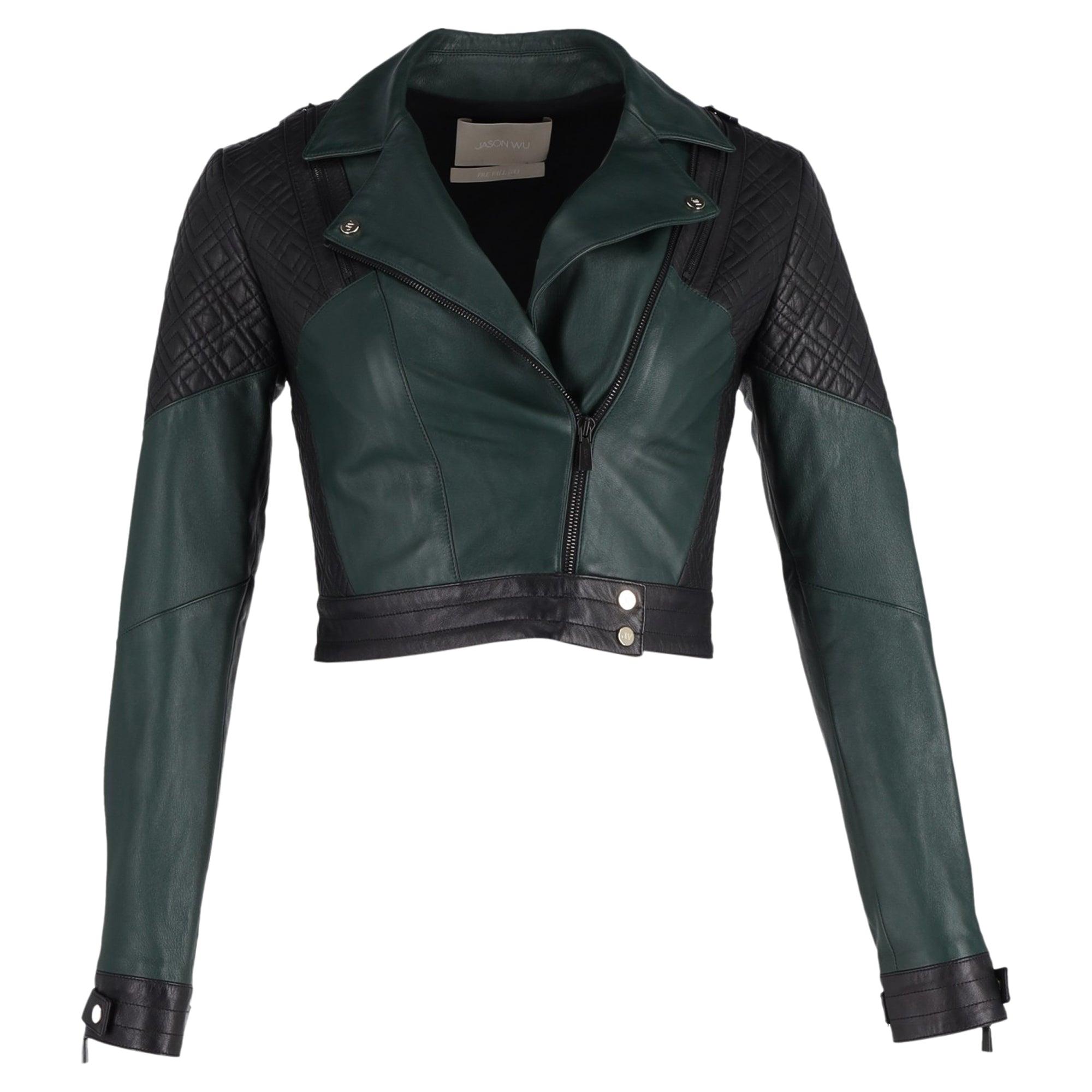 biker two-toned jacket in green leather