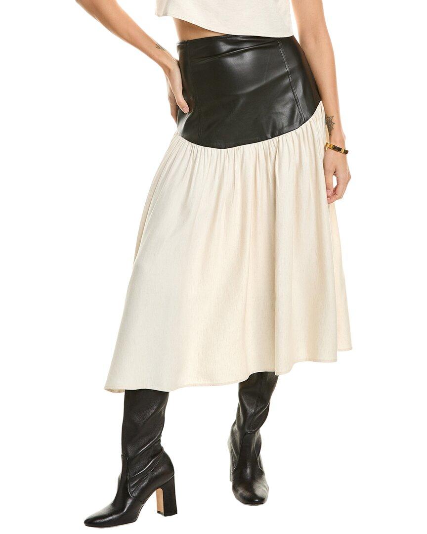 drop waist linen-blend midi skirt