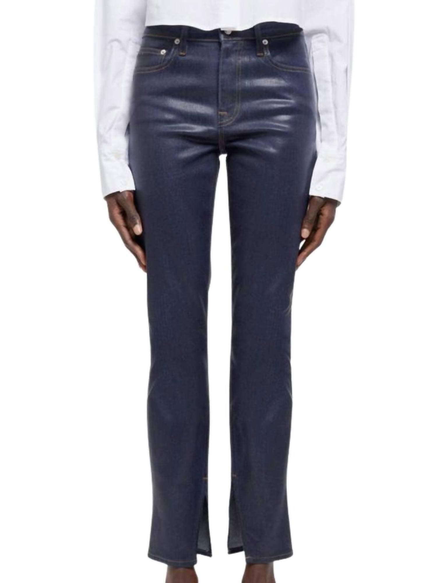 rae high rise skinny denim in coated indigo