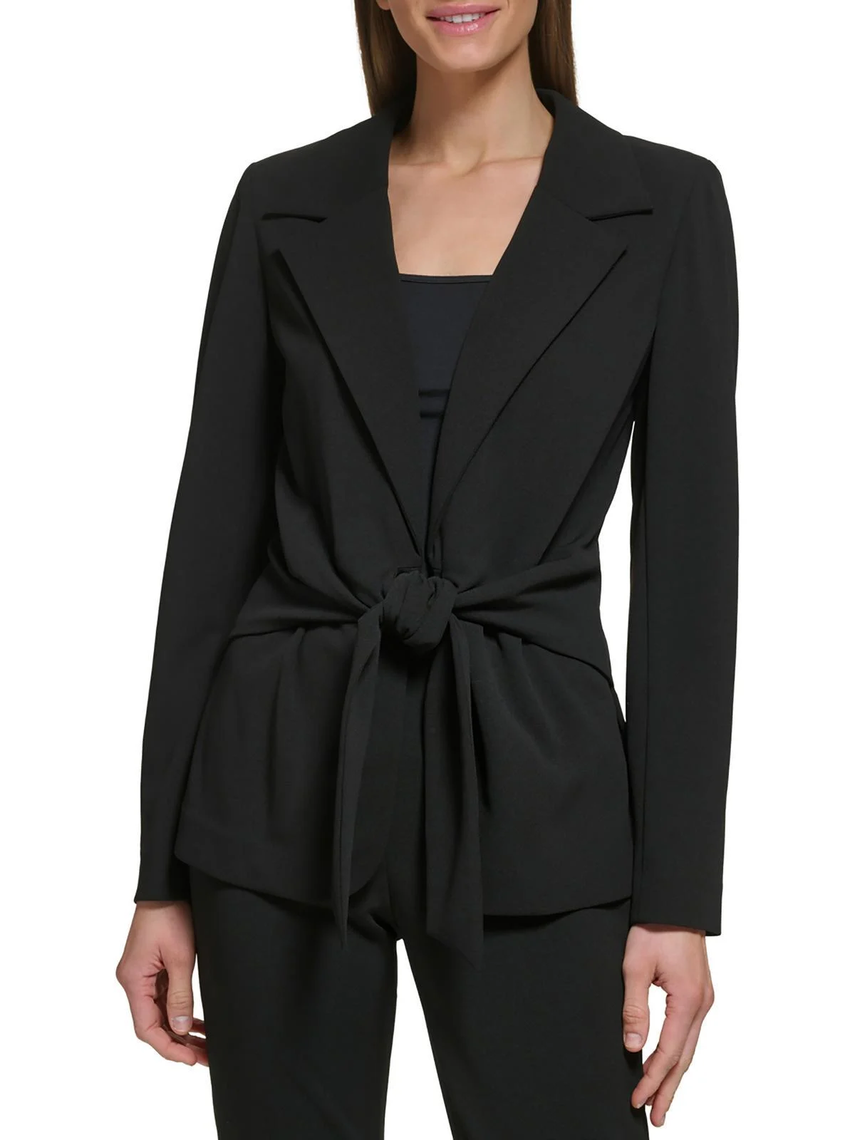 womens peak lapel tie front suit jacket