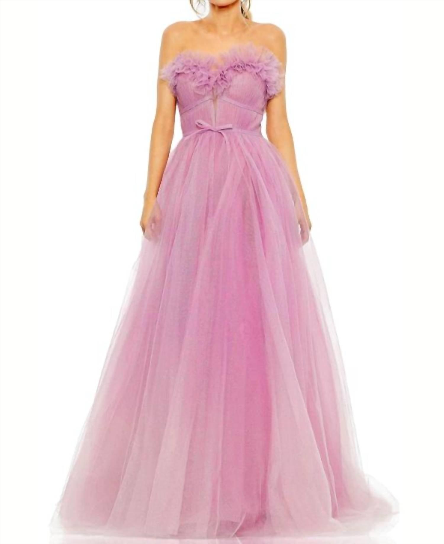 strapless glitter tulle ballgown in lilac ombre