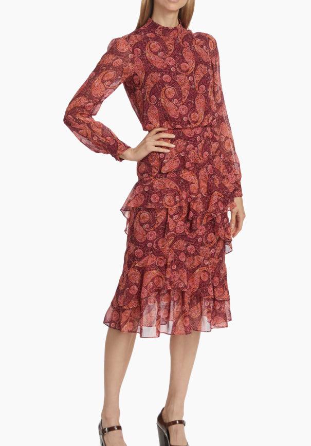 women's silk georgette midi dress 2025-ruby paisley