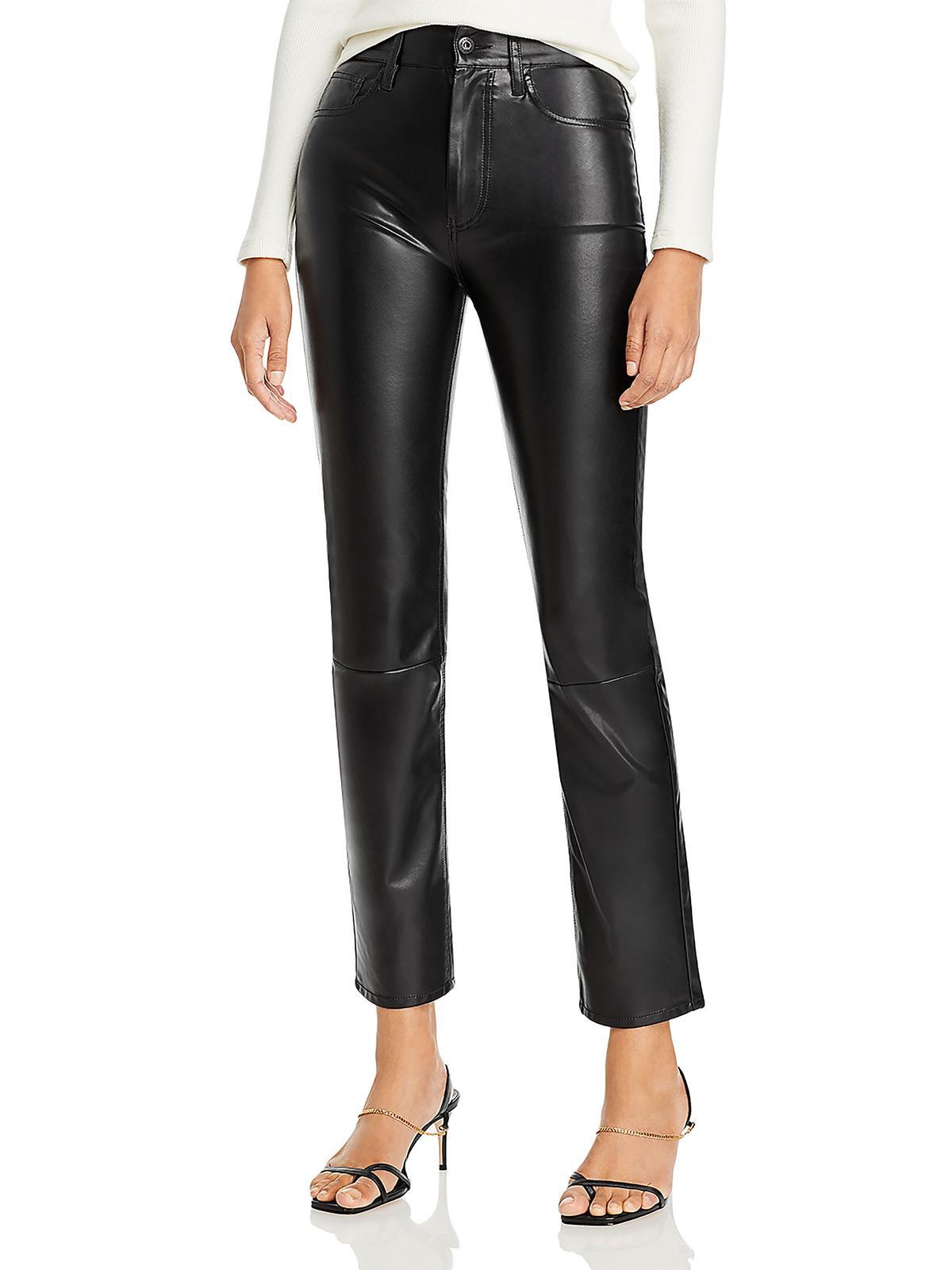 womens faux leather high rise straight leg pants