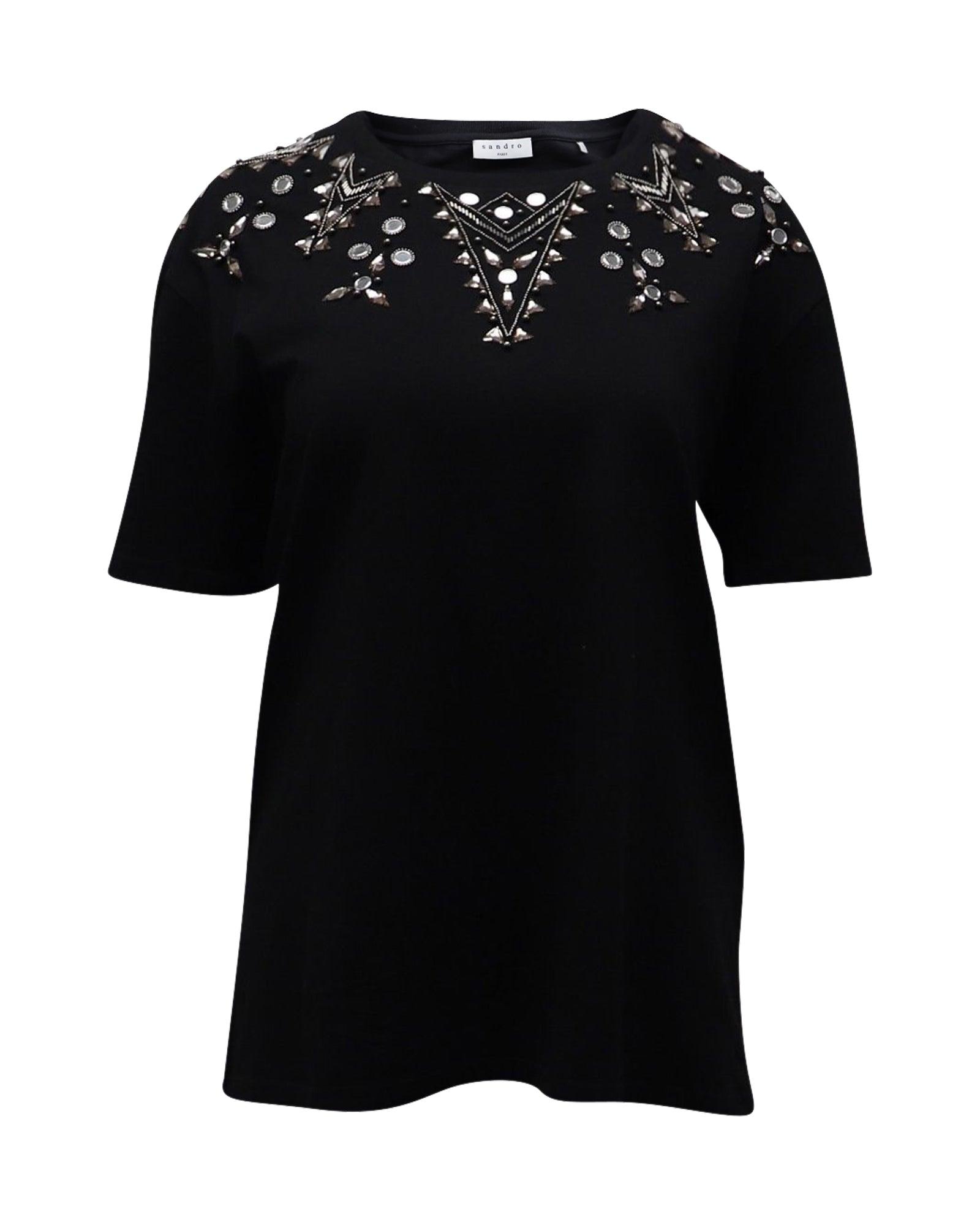 embellished t-shirt in black cotton