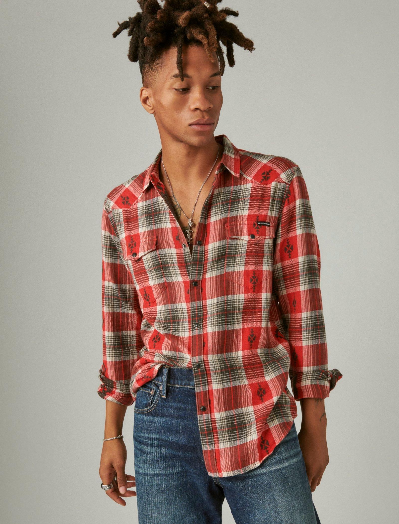 men's plaid dobby western long sleeve shirt