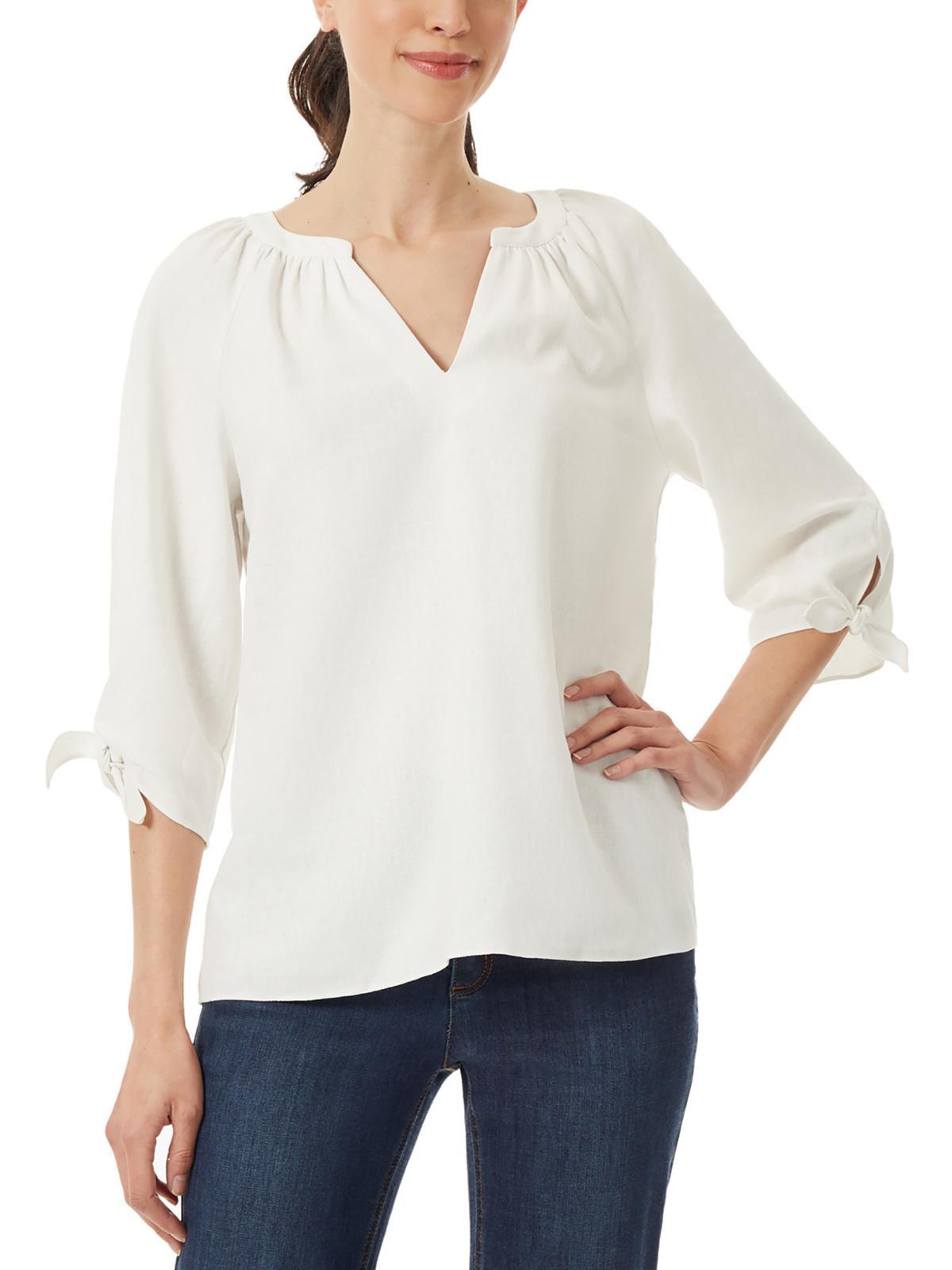 womens linen hi-low blouse