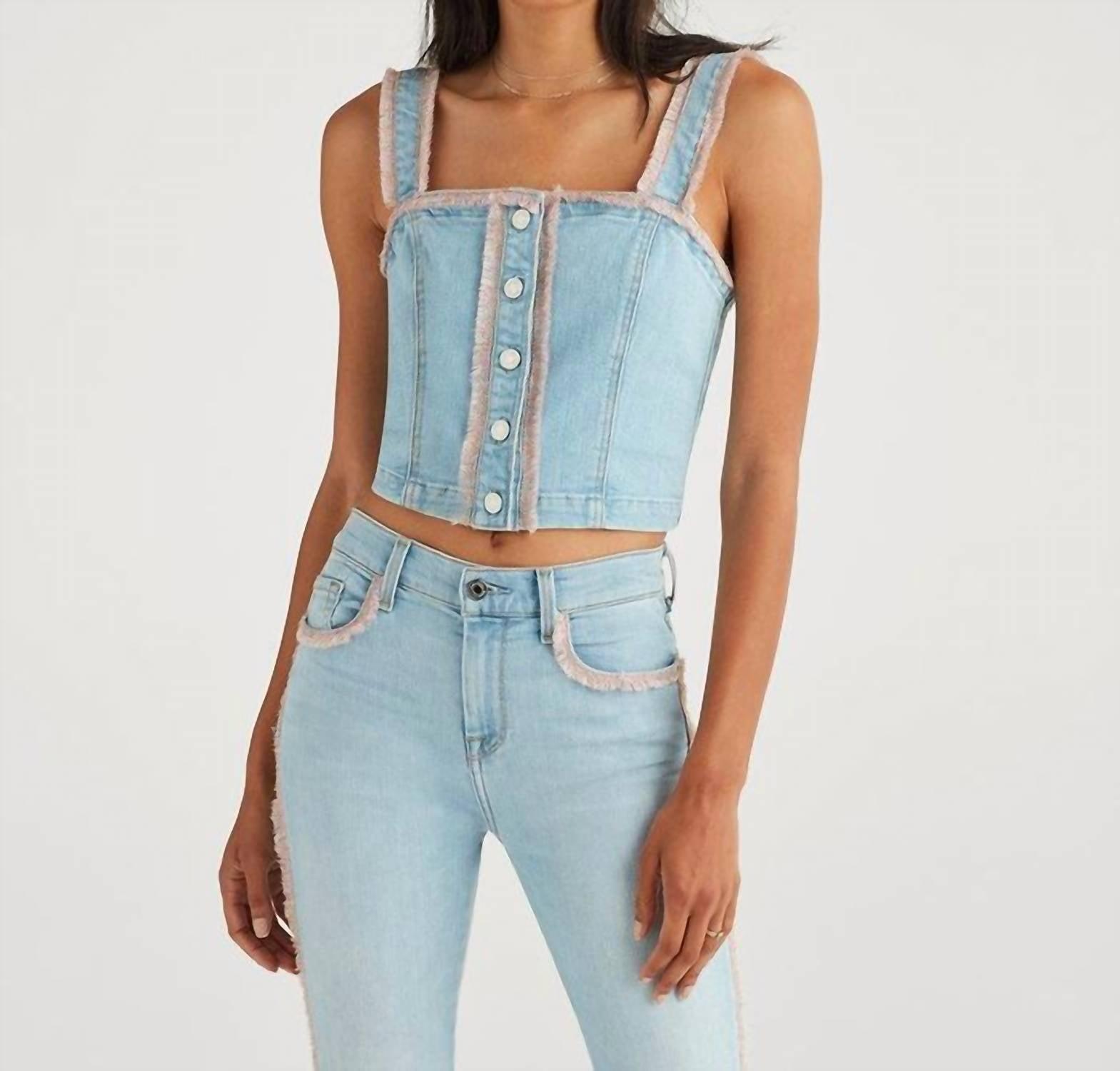 bustier top in pale blue wash