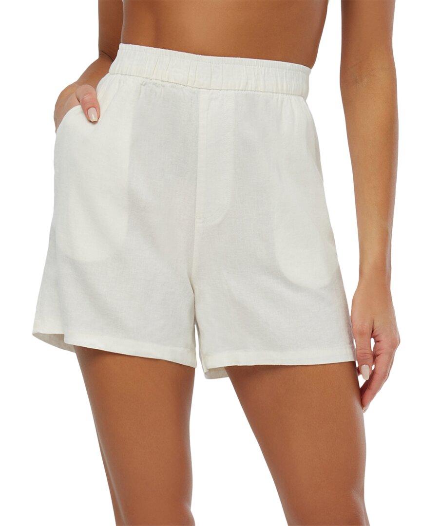 elastic linen-blend short