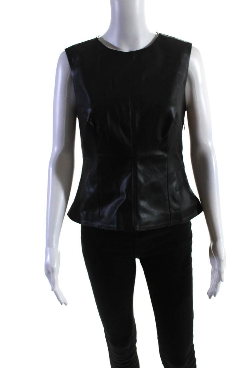 womens logan vegan leather sleeveless top blouse black