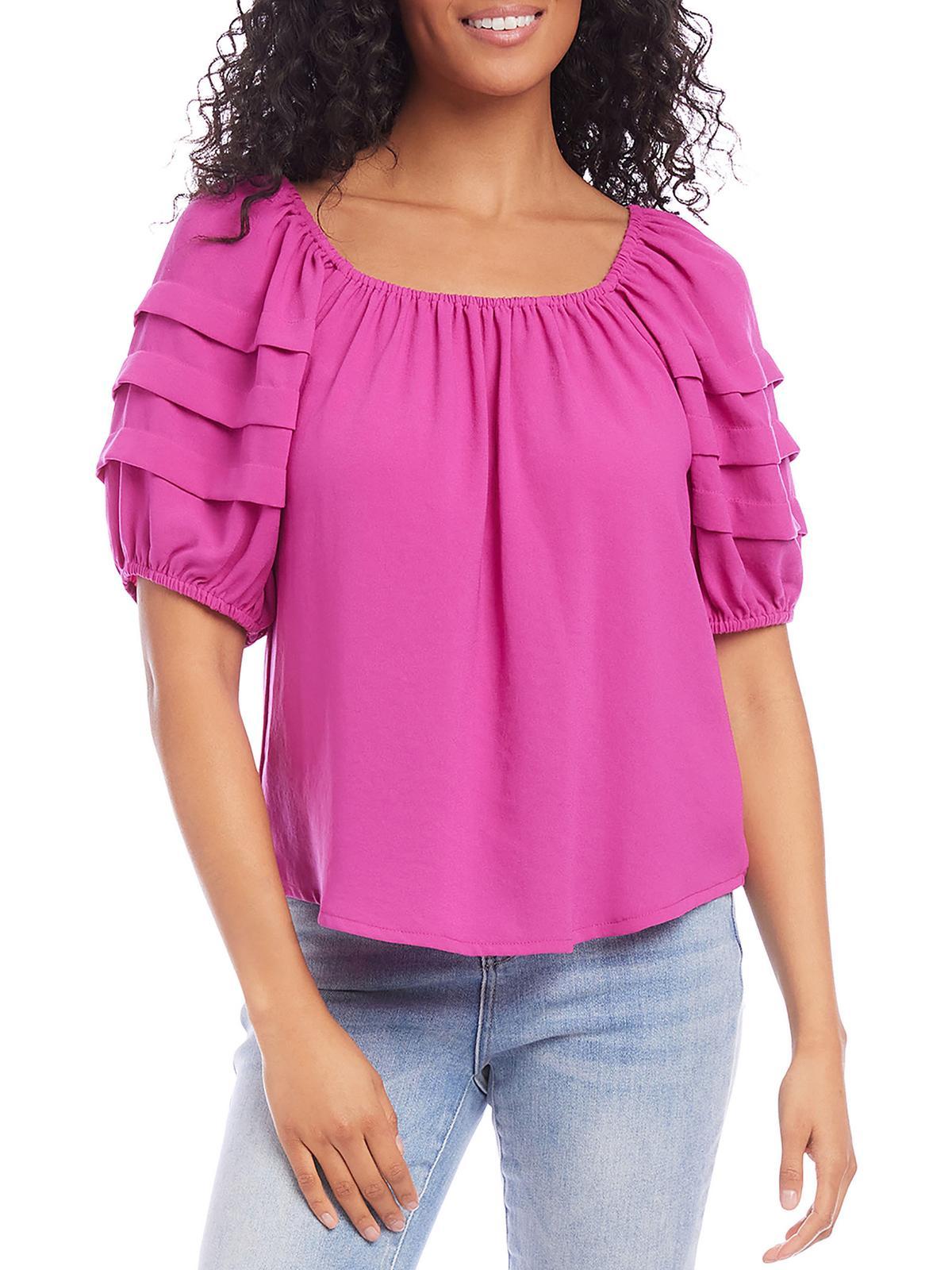 womens pleated bishop sleeve blouse