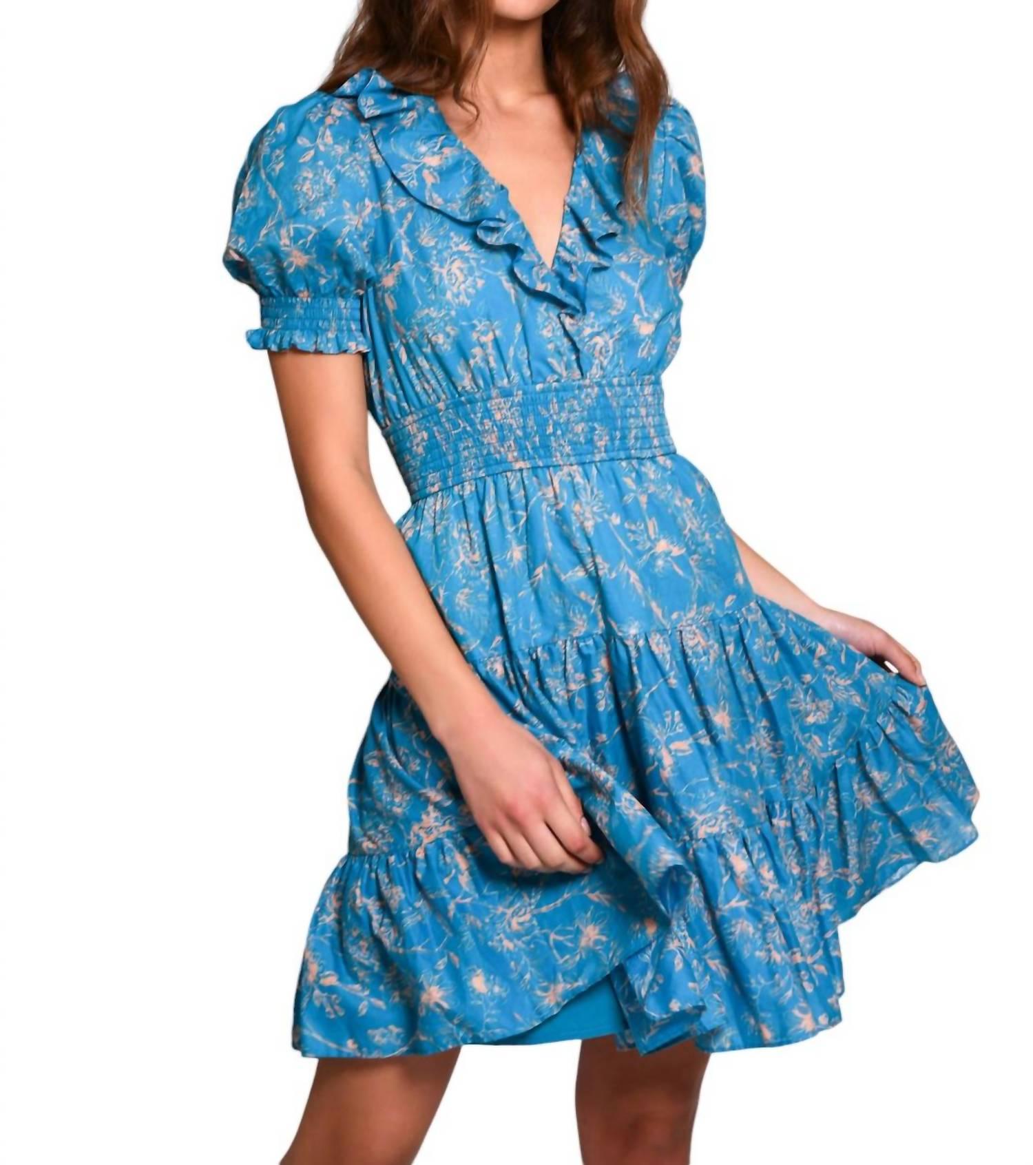 gentry dress in scuba blue delicate garden 119c