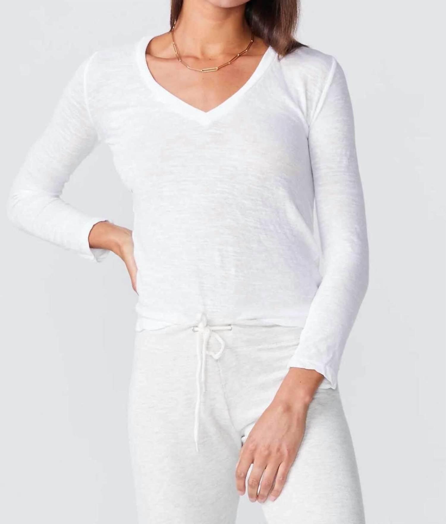 textured fitted long sleeve tee in white