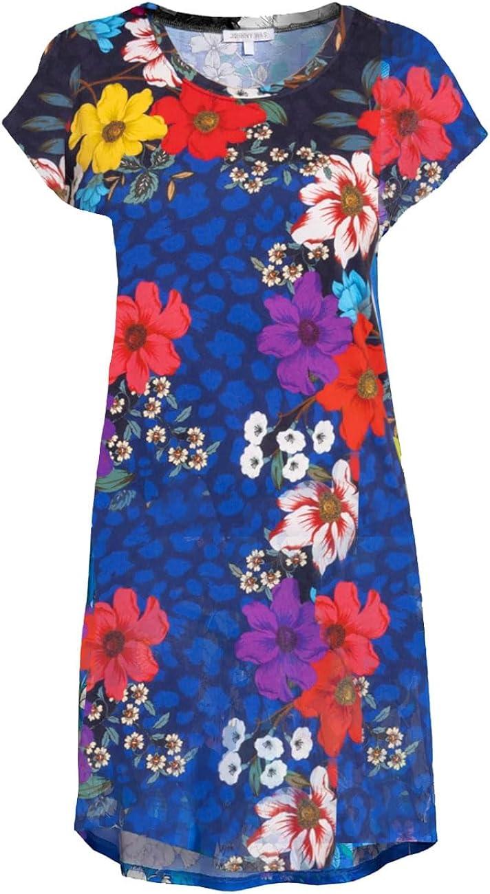 women's multi color archimal floral print cap sleeve dress night shir