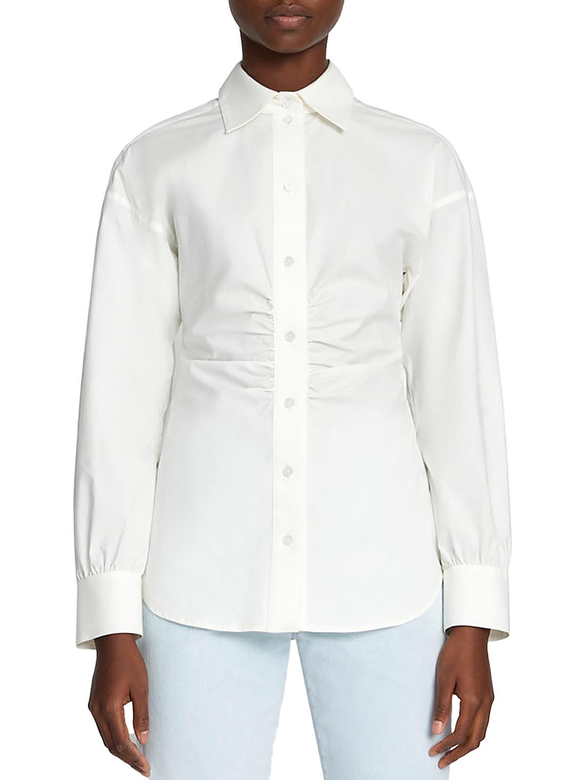 womens ruched poplin button-down top