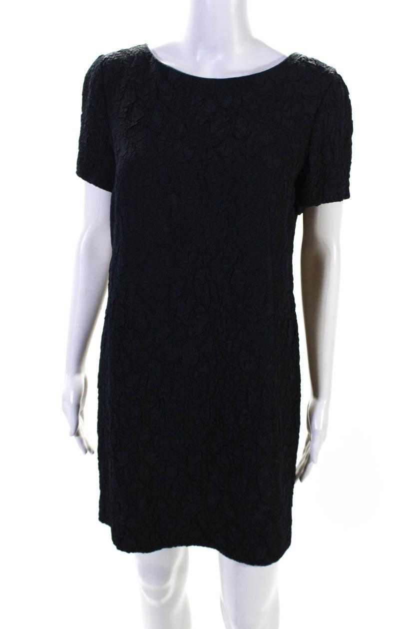 womens textured boat neck short sleeve mini dress navy blue