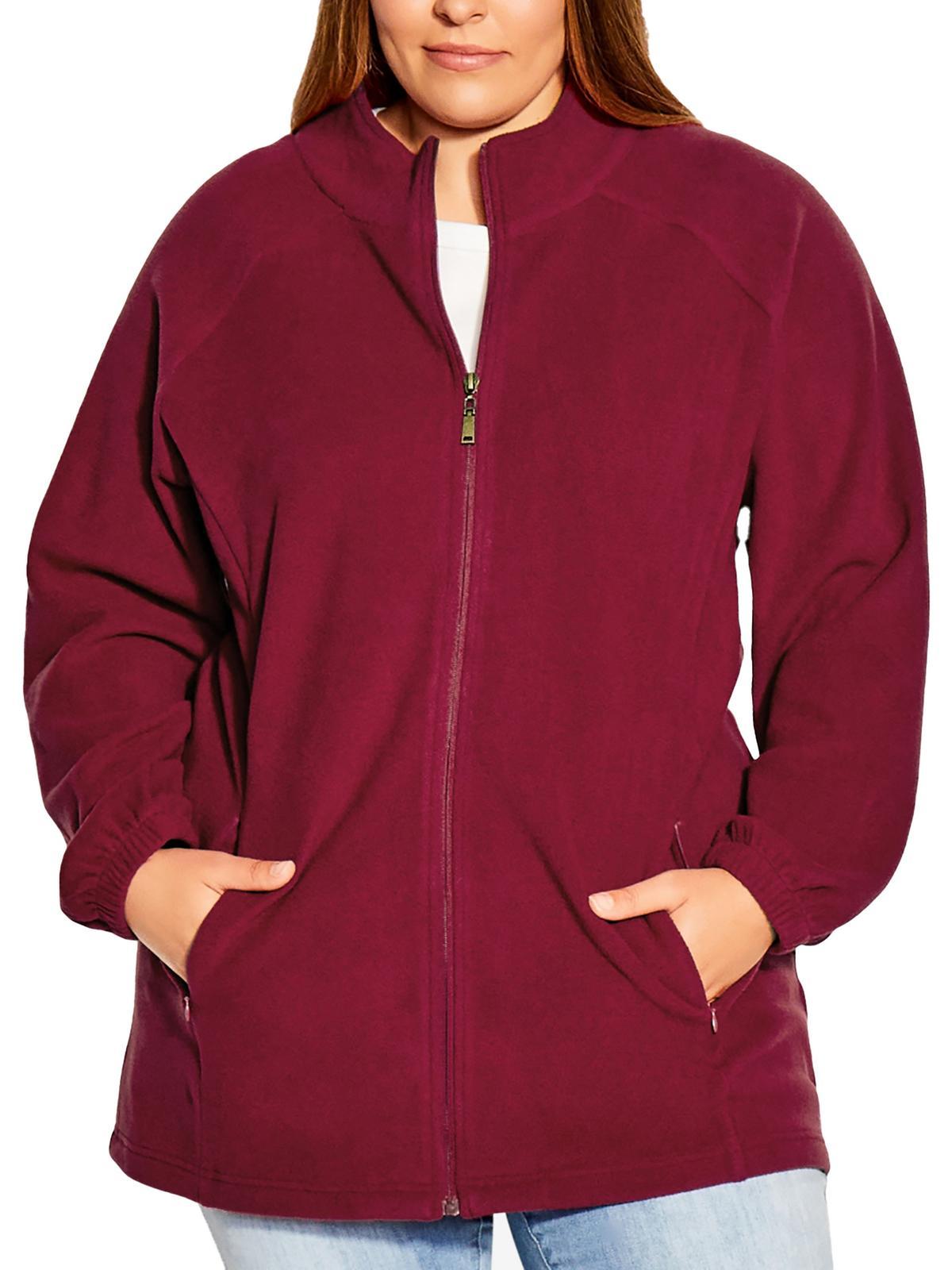 plus womens long sleeves zip front fleece jacket