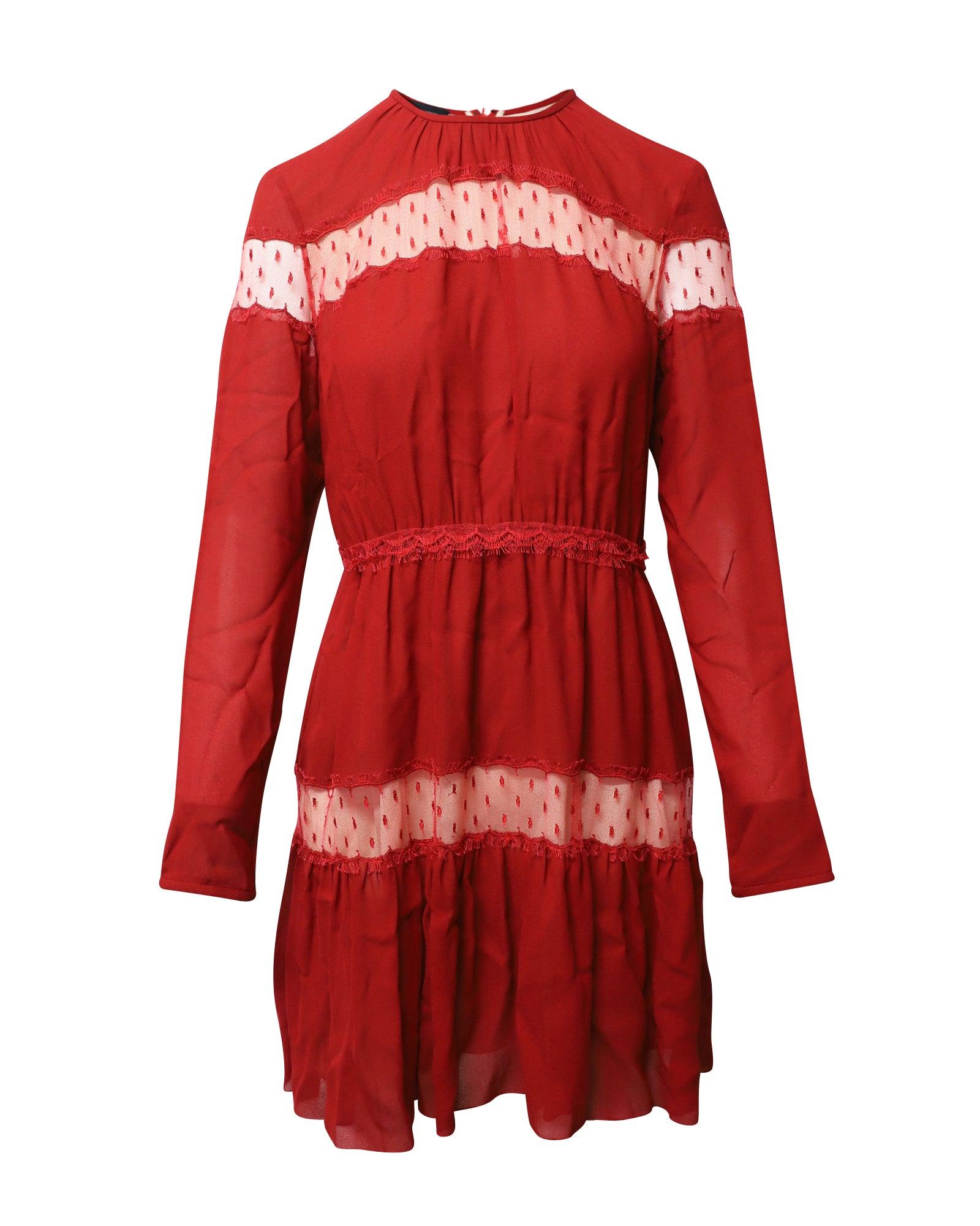 long sleeves lace trim dress in red viscose