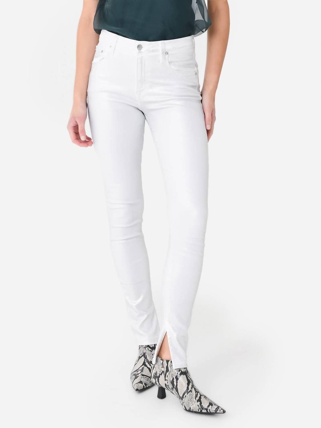 rae high rise ankle skinny jean in silver foil