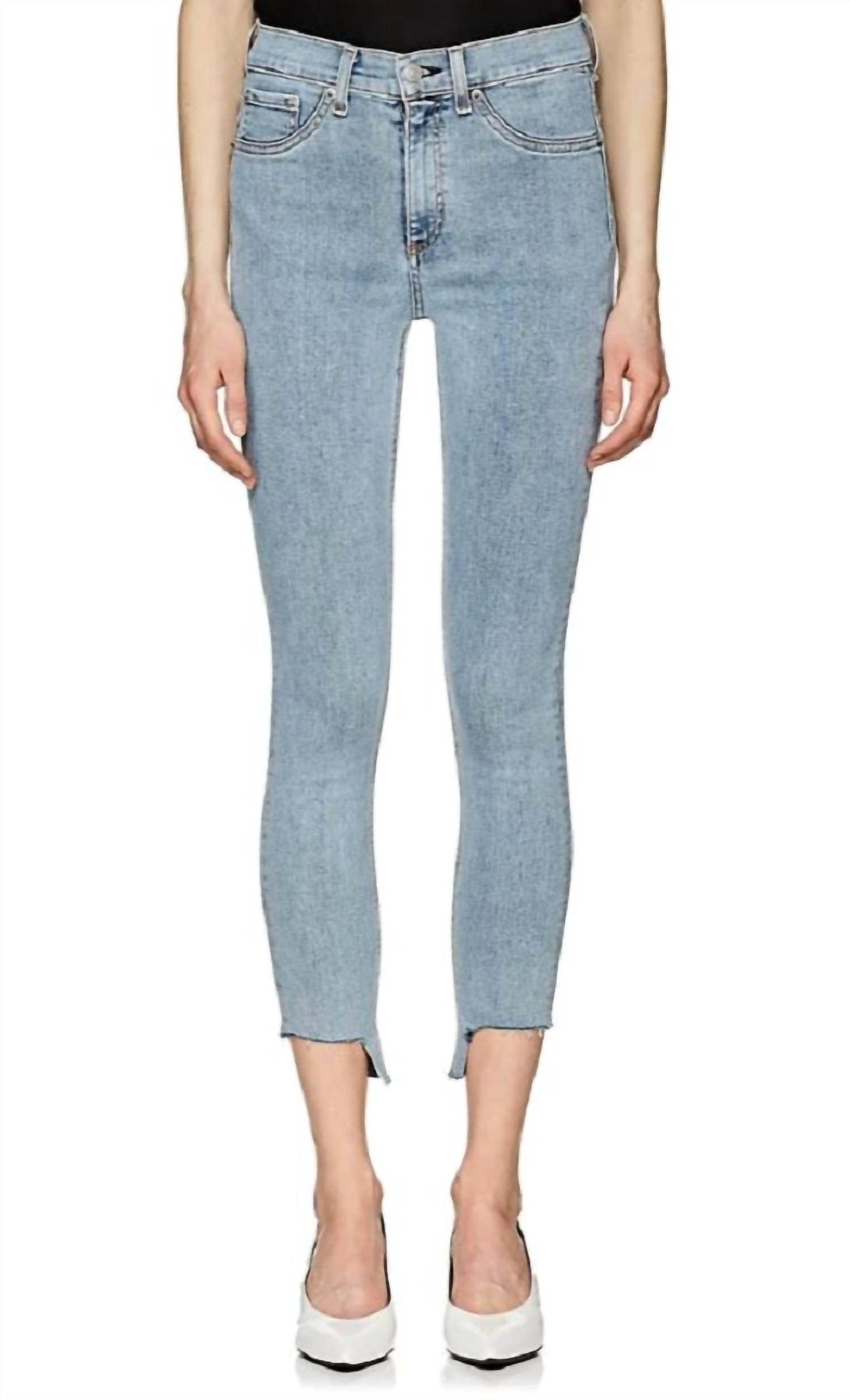 portland 5 pocket style high rise ankle skinny jeans in blue