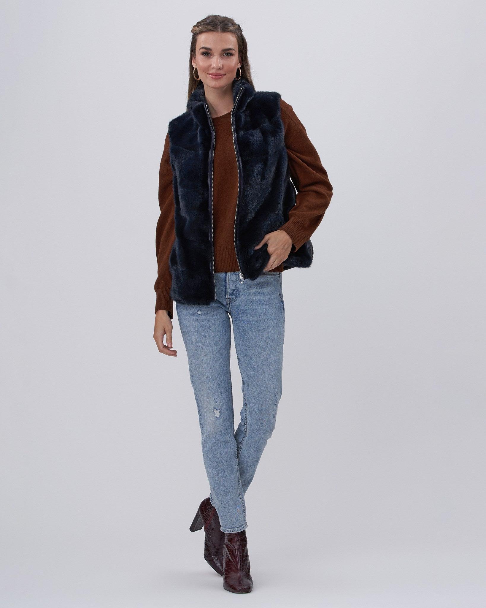 mink zip vest with down back