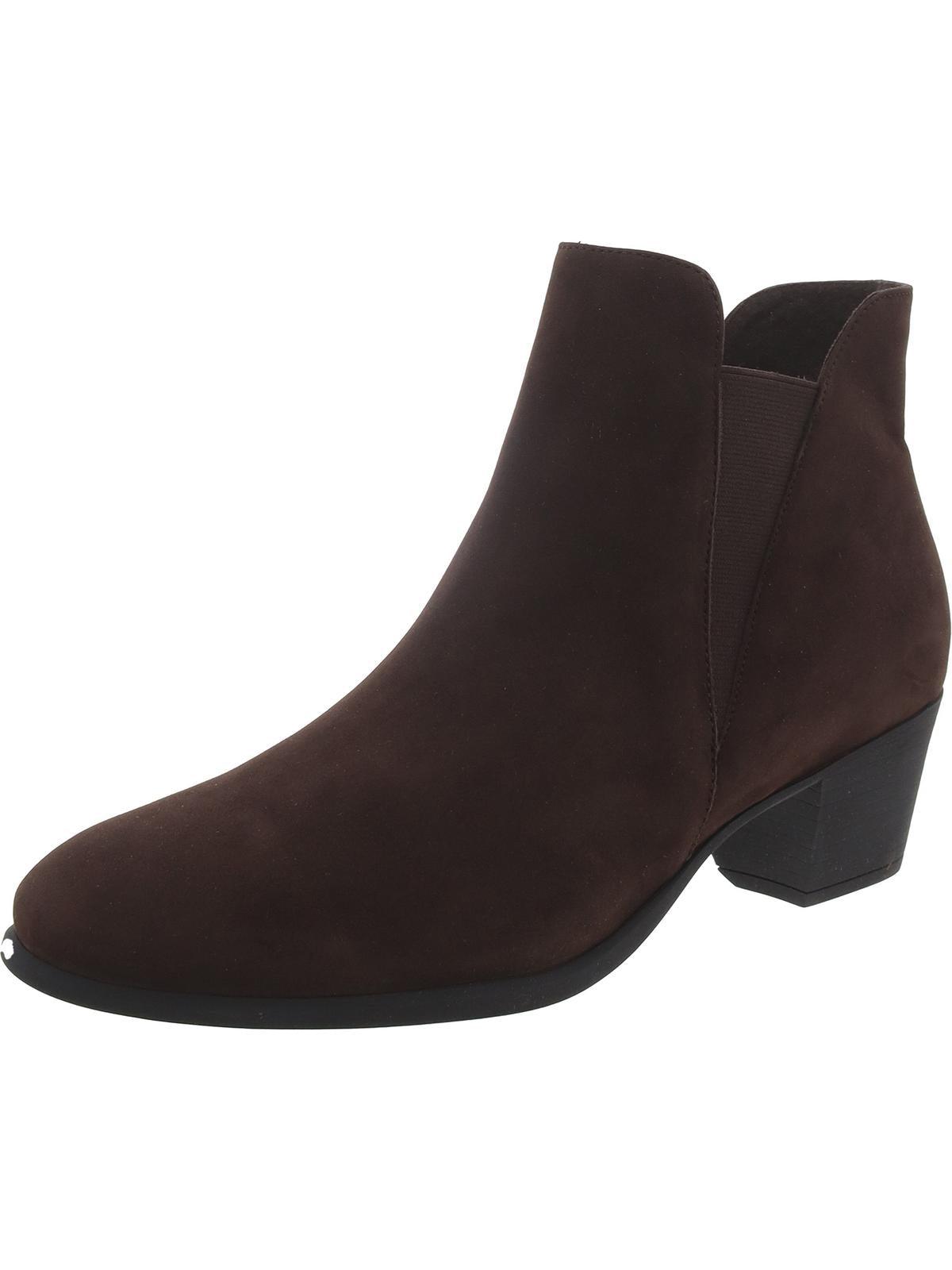 womens suede stacked heel ankle boots