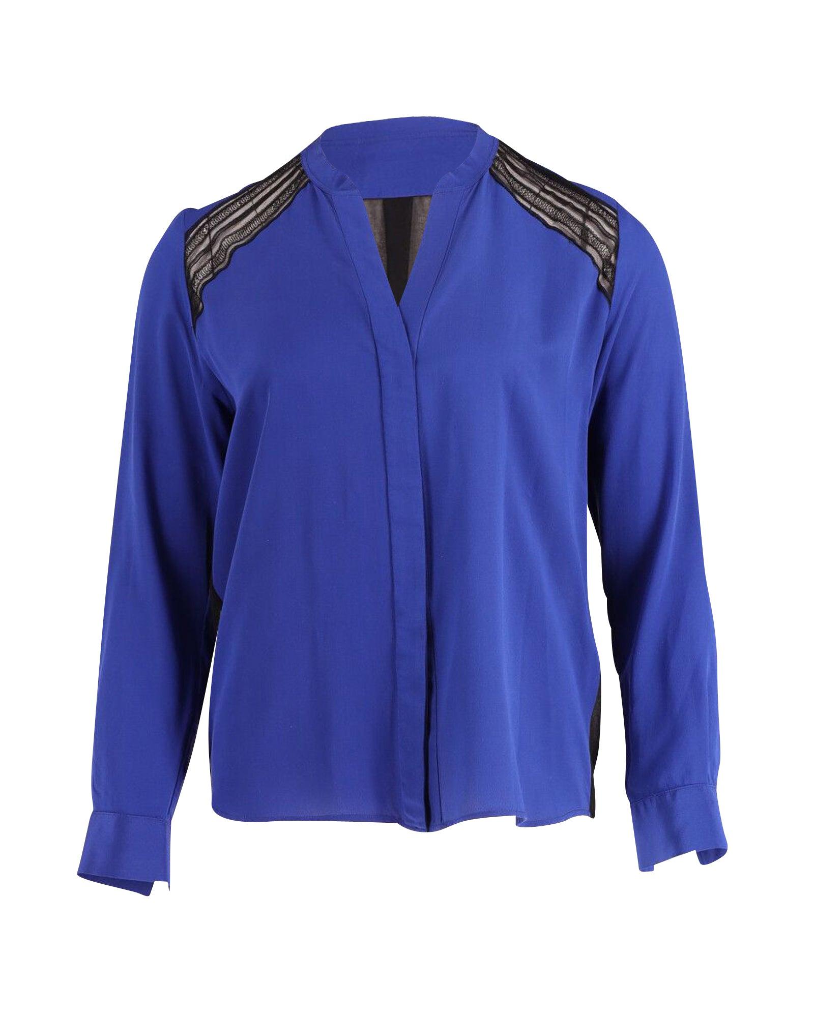 sandro lace detail blouse in blue polyester