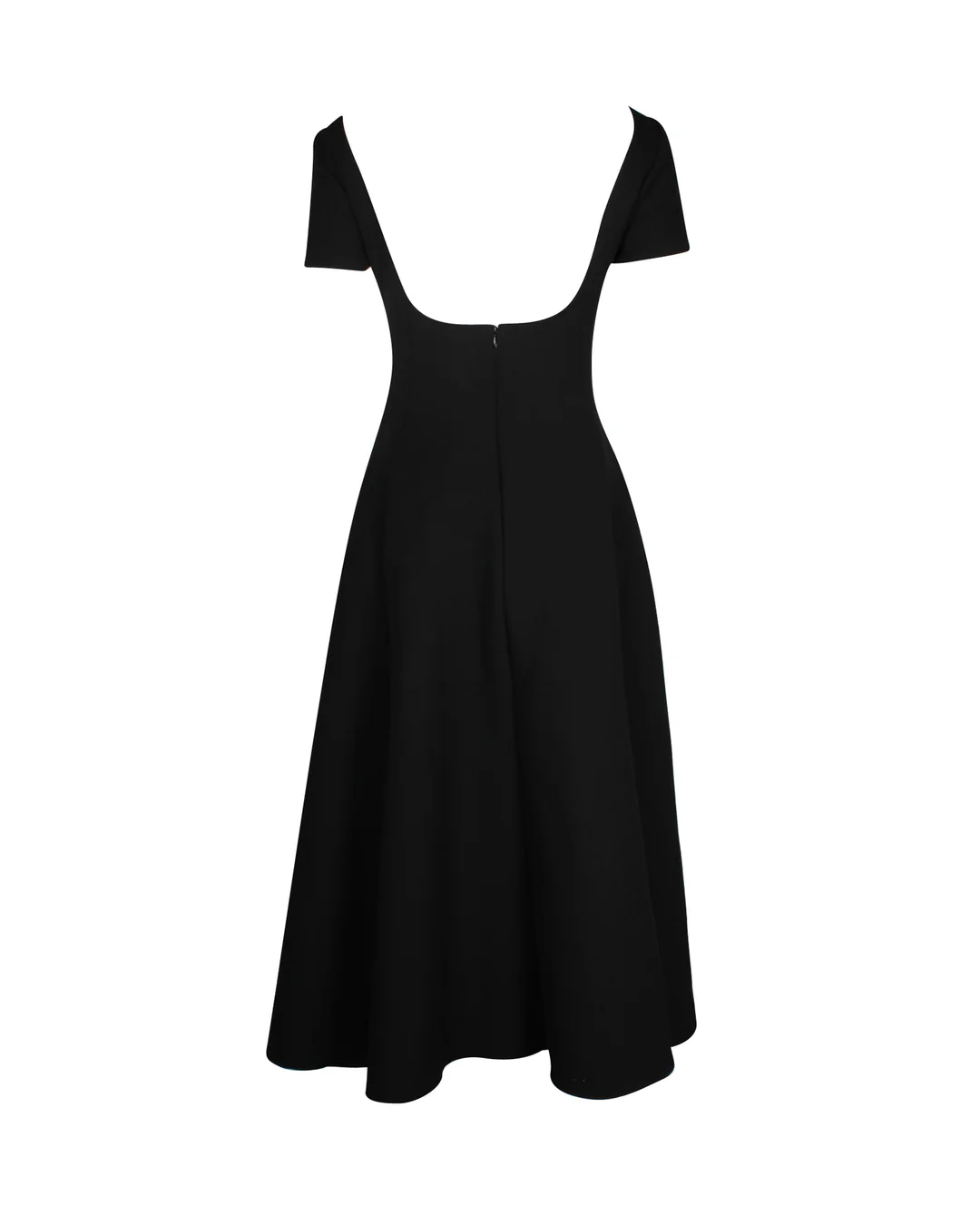 low back short sleeve midi dress in black polyester