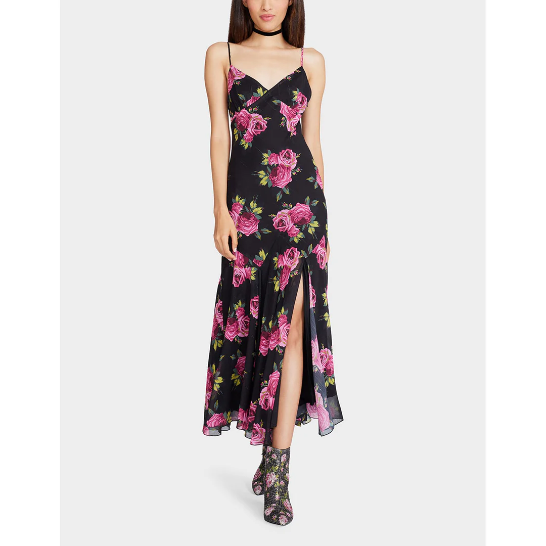 addison midi dress pink rose black multi