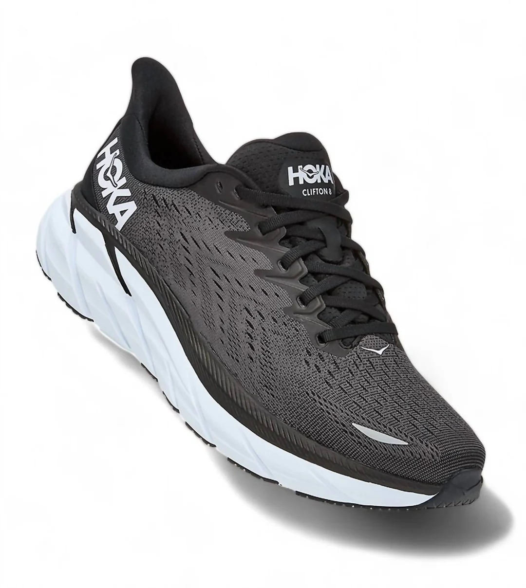 men's clifton 8 running shoes in black/white