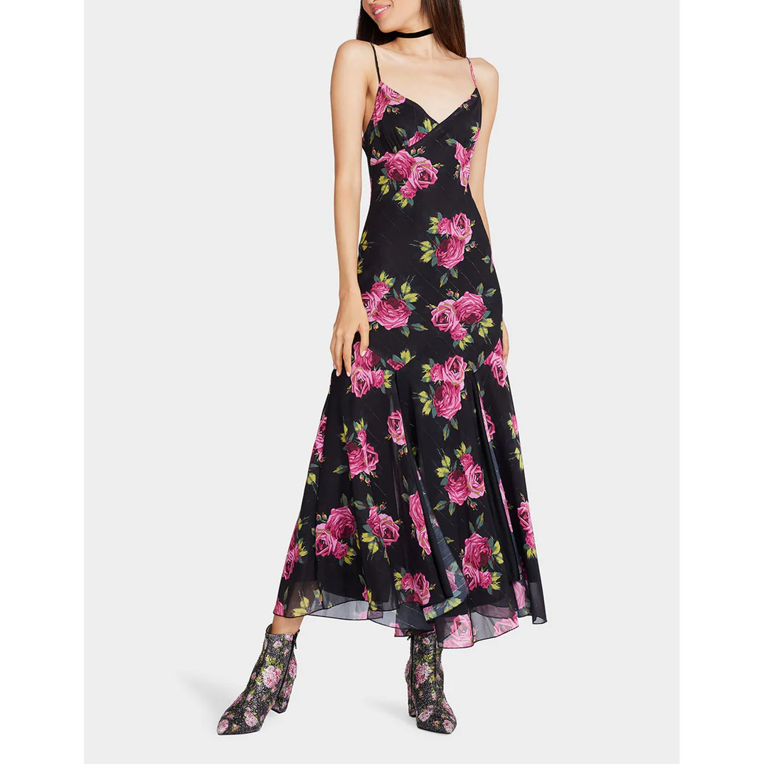 addison midi dress pink rose black multi