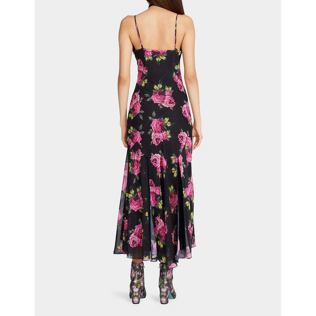 addison midi dress pink rose black multi