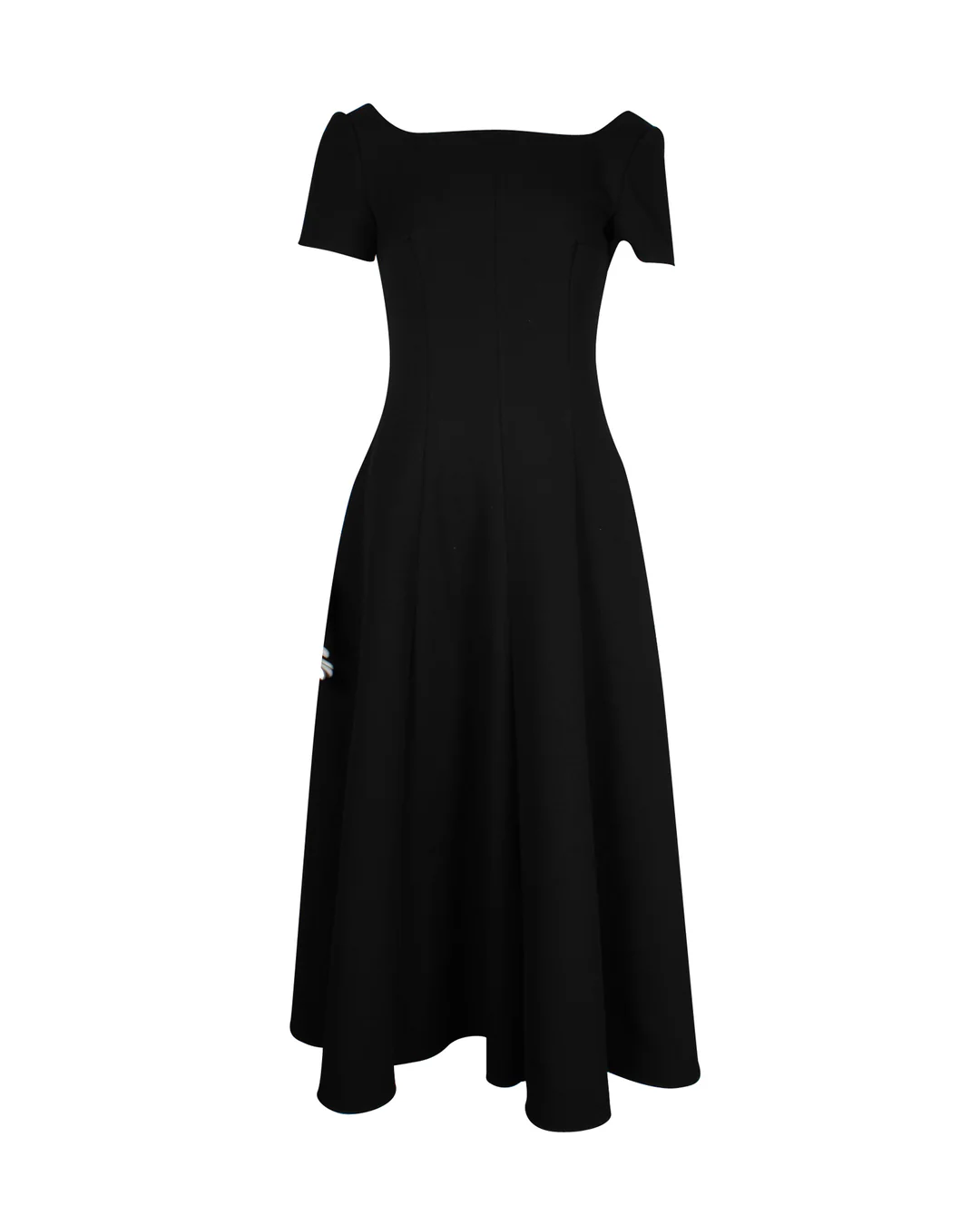 low back short sleeve midi dress in black polyester