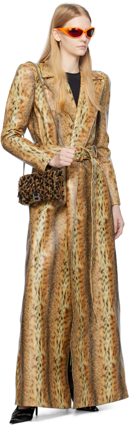 Tan Leopard Leather Trench Coat