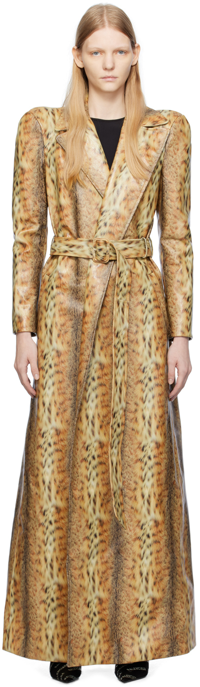 Tan Leopard Leather Trench Coat