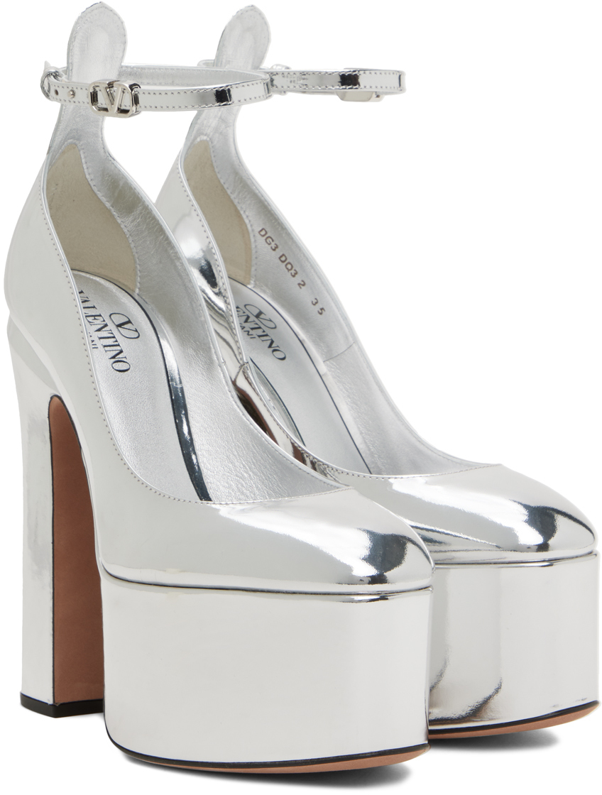 Silver Tan-Go Platform Pumps