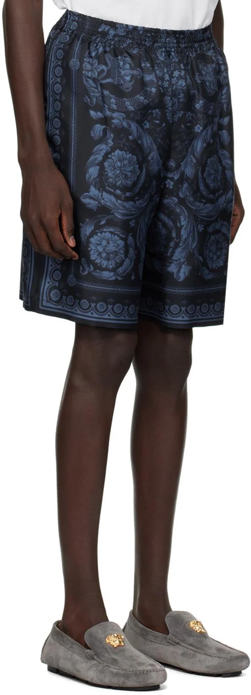 Barocco-print silk shorts