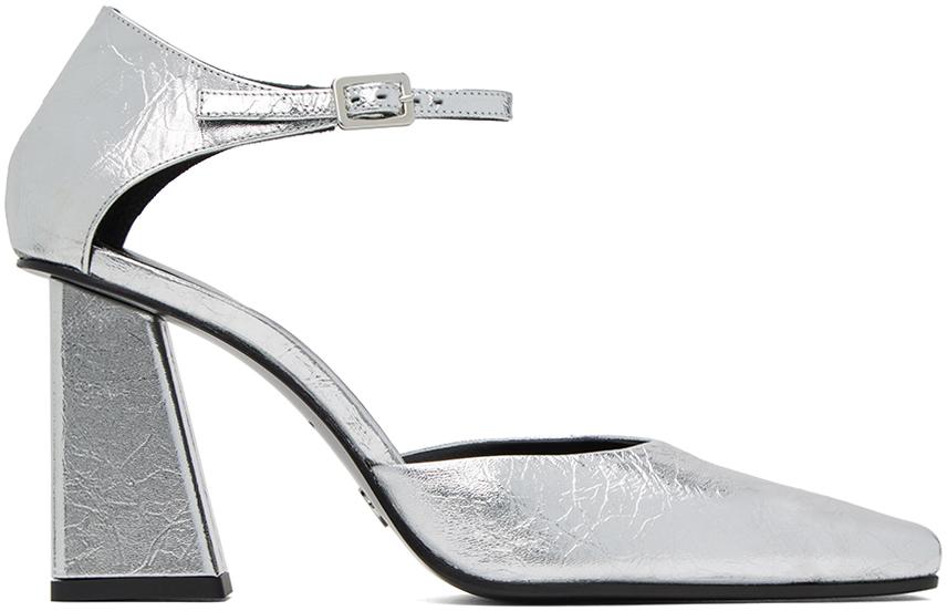 Silver Quad Ankle Strap Pumps