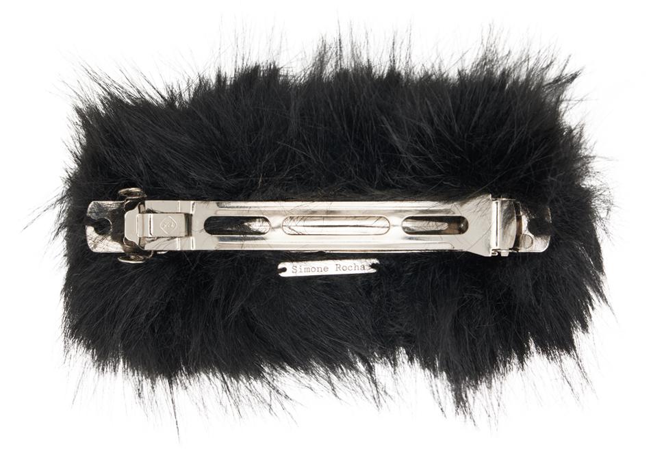 Black Furry Crystal Hair Clip