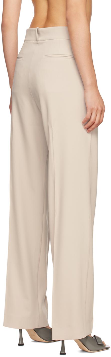 Beige Classic Wide Leg Trousers