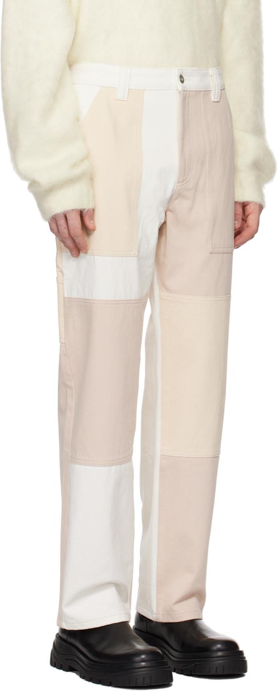 Beige Patch Denim Trousers