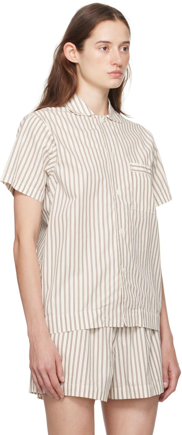 Off-White & Brown Short Sleeve Pyjama Shirt