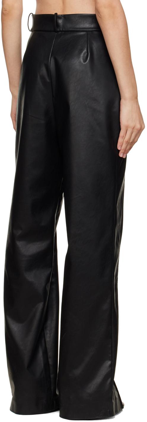 Black Split Seam Faux-Leather Trousers