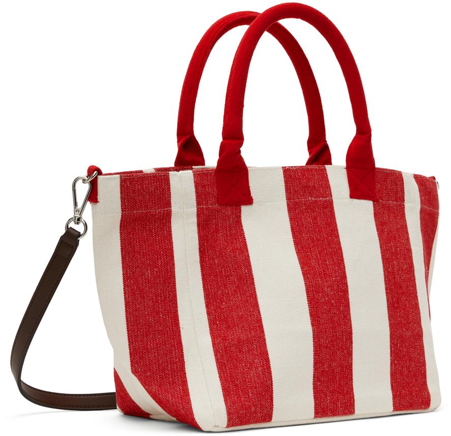 Red & Off-White Striped Small Shopper Tote