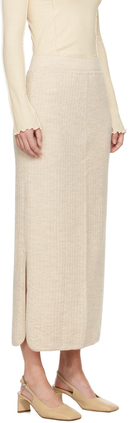 Beige Line Quilt Midi Skirt