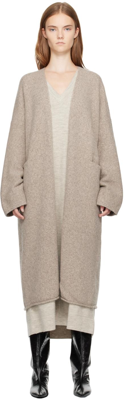 Beige Long Open Cardigan