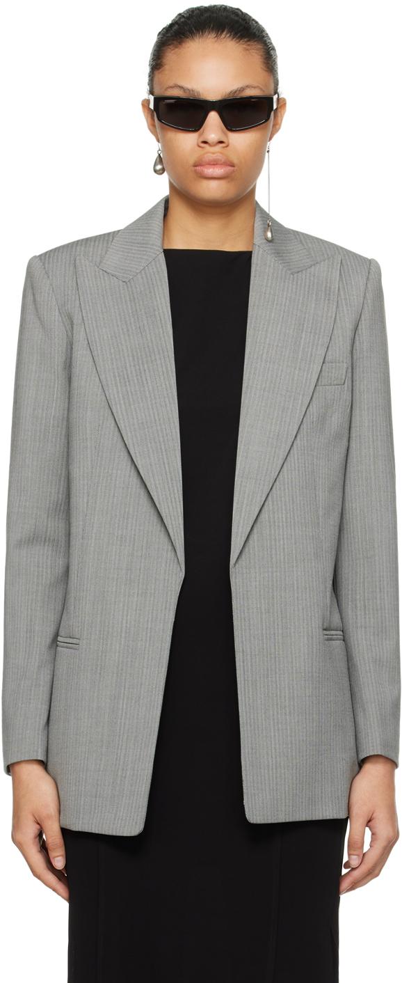 Gray Peaked Lapel Blazer