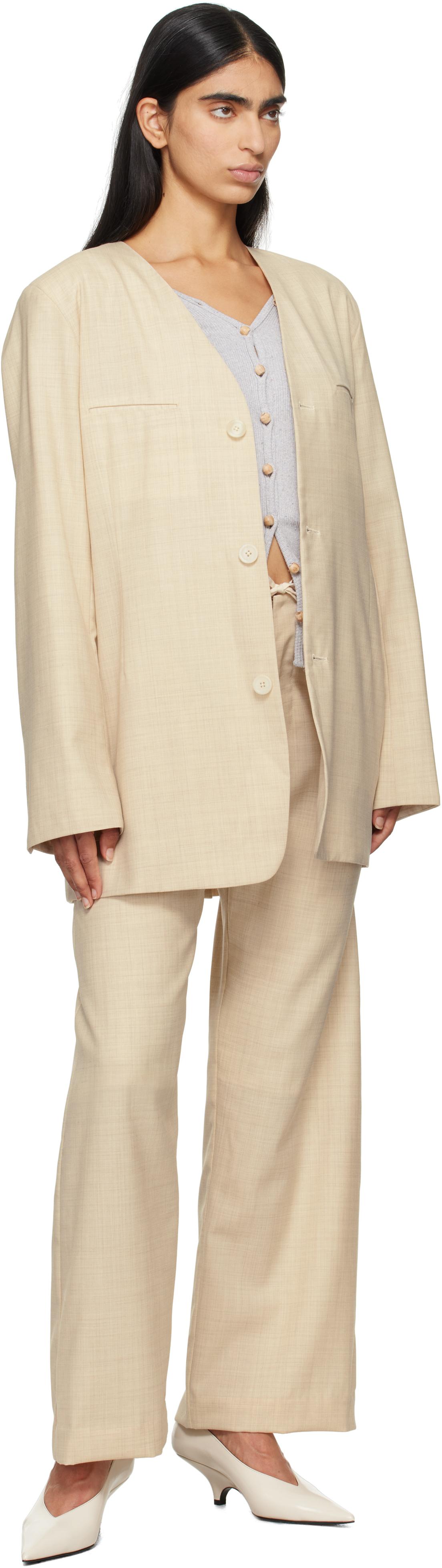 Beige Fine Lana Trousers