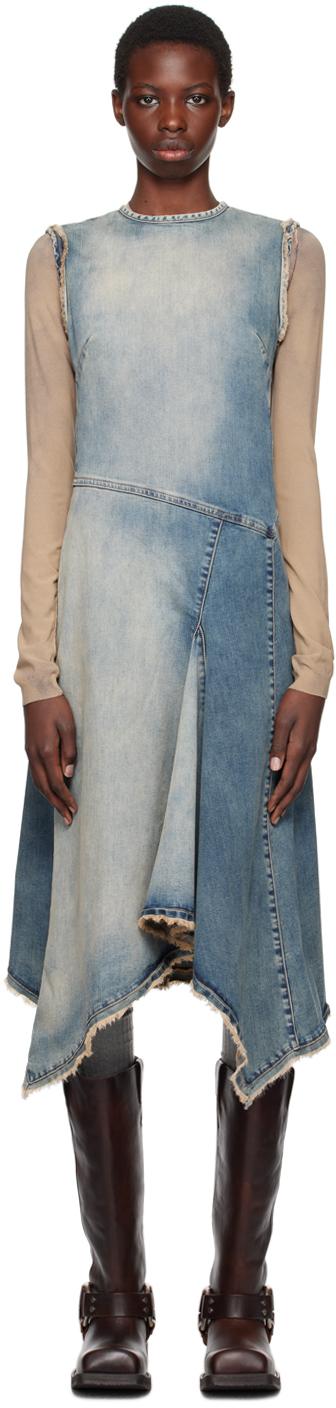 Blue Faded Denim Midi Dress