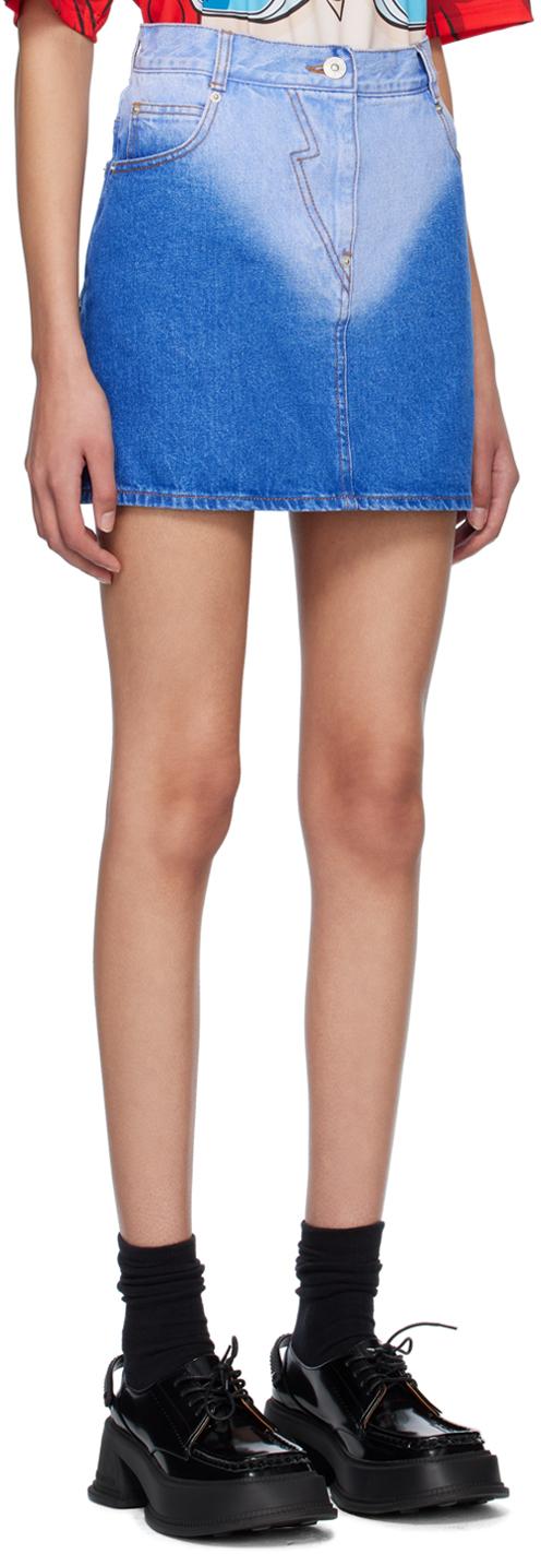 Blue Brief-Washed Denim Miniskirt